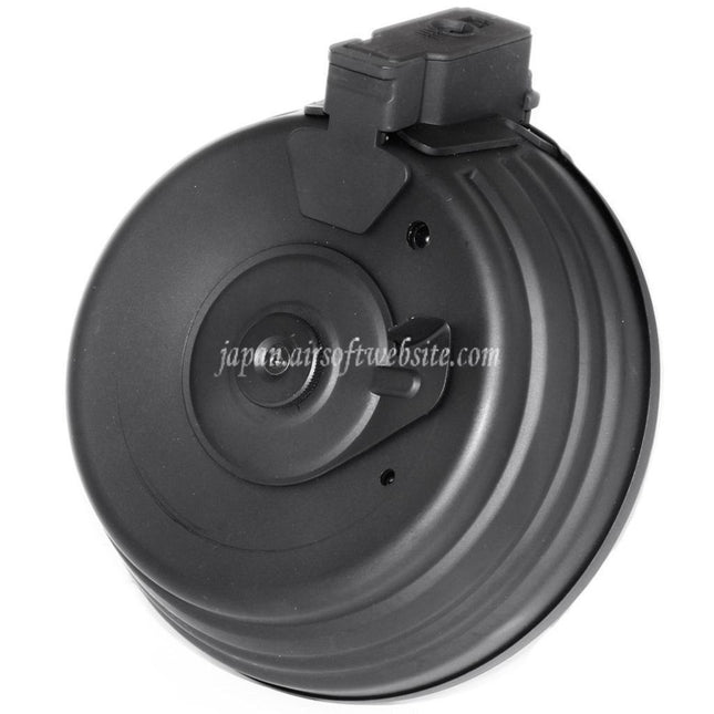 CYMA 2500発 鋼板製ワイヤード&サウンドコントロール電動ドラムマガジン EU 220V プラグ付き充電器 AK シリーズ AEG ライフル エアソフトガン対応 ブラック