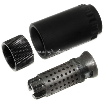 5KU 7.62テーパーマウント フラッシュコンプ&ブラストシールド フラッシュハイダー -14mm CCW 反時計回りネジバレルライフル用 ブラック