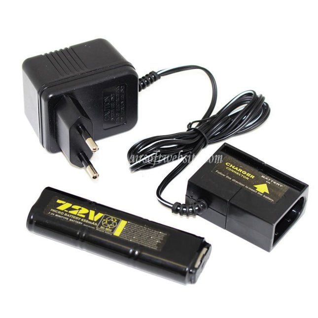 WELL 7.2V 450mAh Ni-MHバッテリーと220V EUプラグ充電器（Vz61 SCORPION / MP7 / MAC10 / R2 / R4 AEGエアガンに対応）