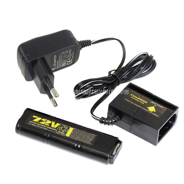 WELL 7.2V 450mAh Ni-MHバッテリーと220V EUプラグ充電器（Vz61 SCORPION / MP7 / MAC10 / R2 / R4 AEGエアガンに対応）