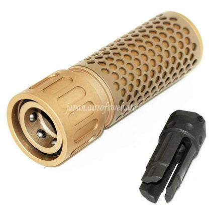 Airsoft Website 125mm 5インチ 5.56スタイル QDCサプレッサー サイレンサー フラッシュハイダー付き -14mm CCW 反時計回りネジ式バレルライフル対応 エアソフト タン