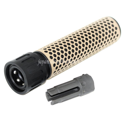 Airsoft Website 179mm 7インチ 5.56 QDCスタイルサプレッサーサイレンサー（フラッシュハイダー付き）-14mm CCW 反時計回りネジバレルライフル（エアソフトガン用）タン/ブラック