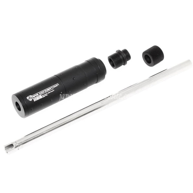 APS 6.03mm 190mm パワーアップ延長インナーバレルとサイレンサー、アダプター付き（-12mm 反時計回りから-14mm 反時計回り）ACP601 ブラックホーネットシリーズ GBBピストルに適合