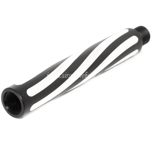 Airsoft Website 4.5インチ アルミ製 2トーン スパイラルフルート アウターバレルエクステンションチューブ -14mm逆ネジ AEG GBB ブラック/シルバー