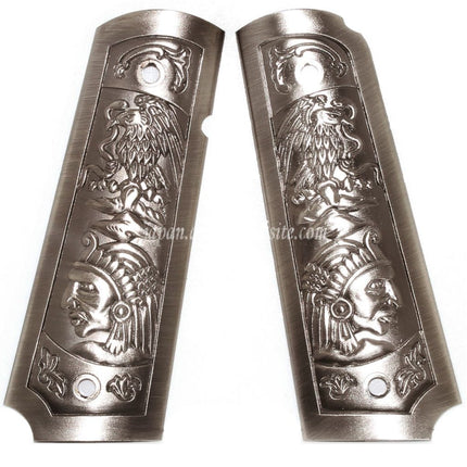 WE (WE-TECH) 彫刻入りプラスチックグリップカバー DOUBLE BELL ARMY AW WE KJ 東京マルイ M1911 M.E.U シリーズ70 M45A1 WARRIOR GBBピストル エアガンに適合  シルバーグレー