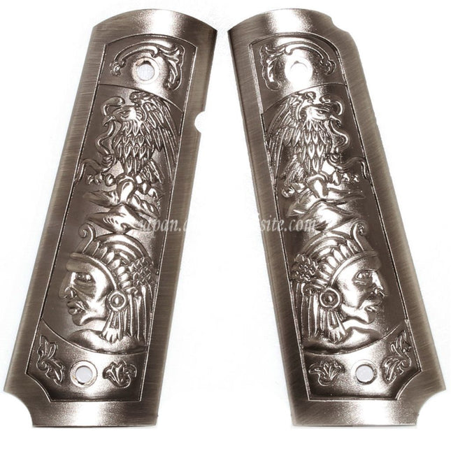 WE (WE-TECH) 彫刻入りプラスチックグリップカバー DOUBLE BELL ARMY AW WE KJ 東京マルイ M1911 M.E.U シリーズ70 M45A1 WARRIOR GBBピストル エアガンに適合  シルバーグレー
