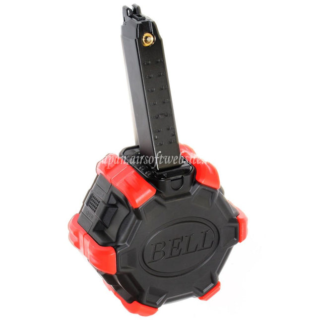 DOUBLE BELL 350発ガスアダプティブドラムマガジン G17 G18C Gシリーズ GBB対応エアソフトガン用ピストル ブラック/レッド