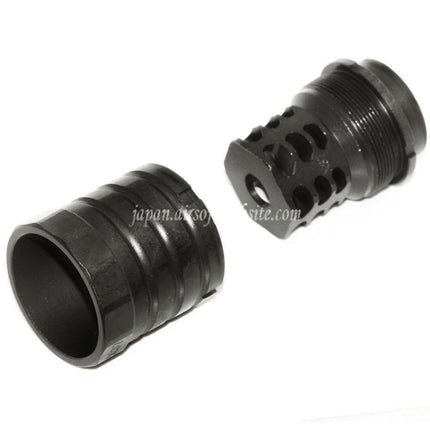 5KU 50mm 360 X37 マズルブレーキ フラッシュハイダー ブラストシールド付き +24mm 時計回りネジバレルライフルに適合 ブラック