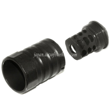 5KU 53mm 360 X12 マズルブレーキ フラッシュハイダー ブラストシールド付き -14mm 反時計回りネジバレルライフルに適合 ブラック