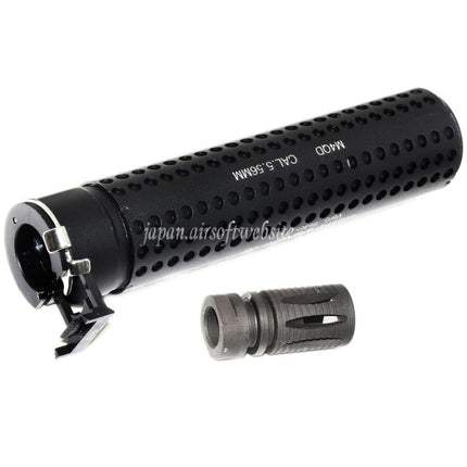 5KU 172mm KACスタイル QD バレルエクステンション サプレッサー サイレンサー（フラッシュハイダー付き） -14mm CCW 反時計回りネジバレルライフル用 エアソフトガン ブラック