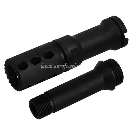 BBT CNCスチールフラッシュハイダー アウターバレルエクステンション付き -14mm逆ネジ 反時計回りネジ VFC FN M249シリーズ GBB SMGライフル エアソフトガン対応 ブラック