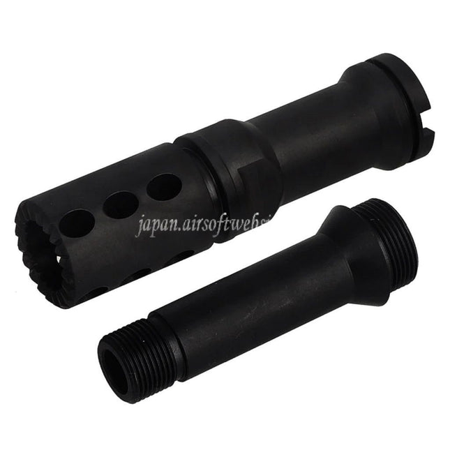 BBT CNCスチールフラッシュハイダー アウターバレルエクステンション付き -14mm逆ネジ 反時計回りネジ VFC FN M249シリーズ GBB SMGライフル エアソフトガン対応 ブラック